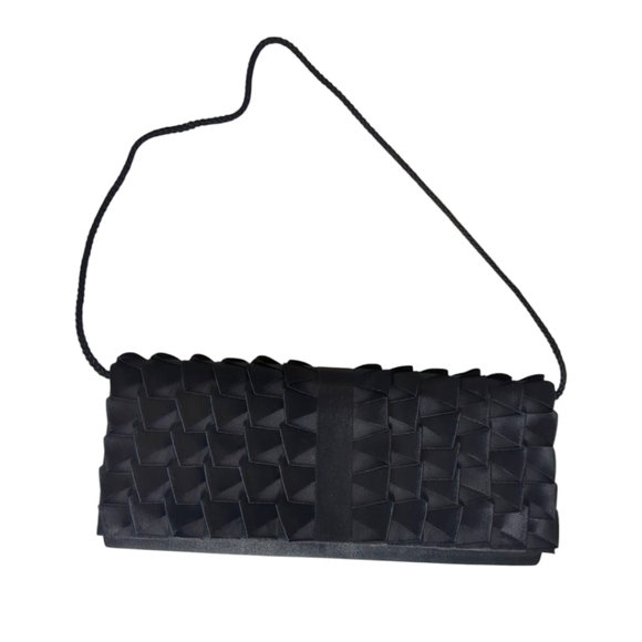 Jessica McClintock Dressy Black Satin Evening Clutch Handbag Excellent Condition - Picture 5 of 6